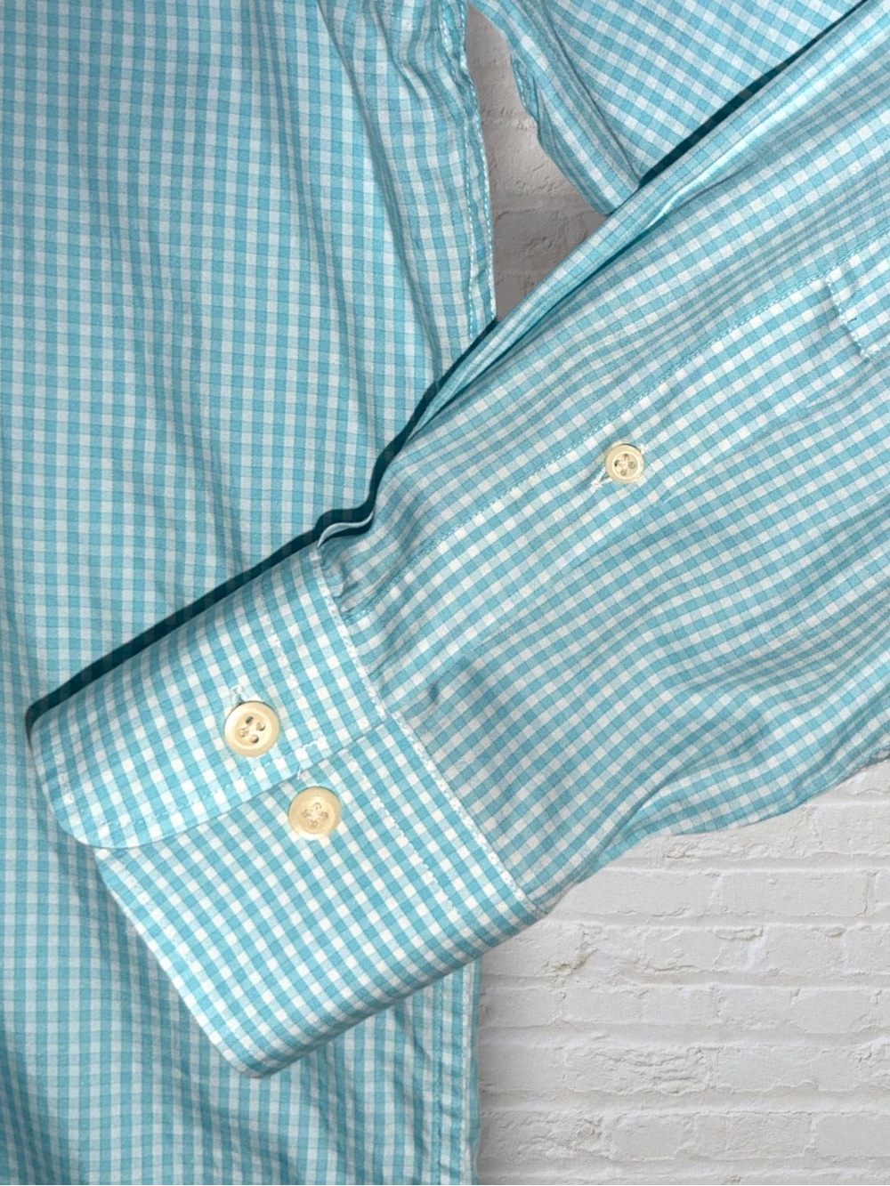Peter Millar Crown Soft Orleans Gingham Sport Shirt Large Aqua Cotton Silk - Picture 5 of 8